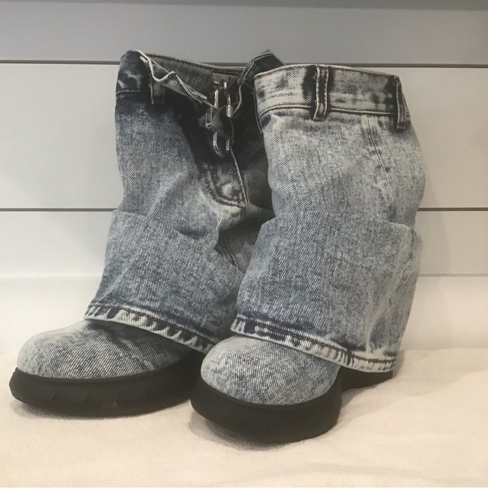 Denim Ankle Boots with Black Soles